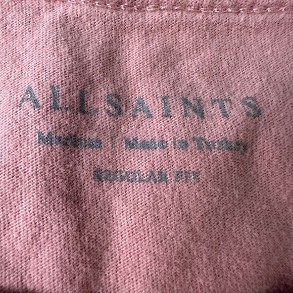 AllSaints Brace Contrast SS T-Shirt Men Medium Coral Pink Tapered Sleeves Cotton - Picture 5 of 9